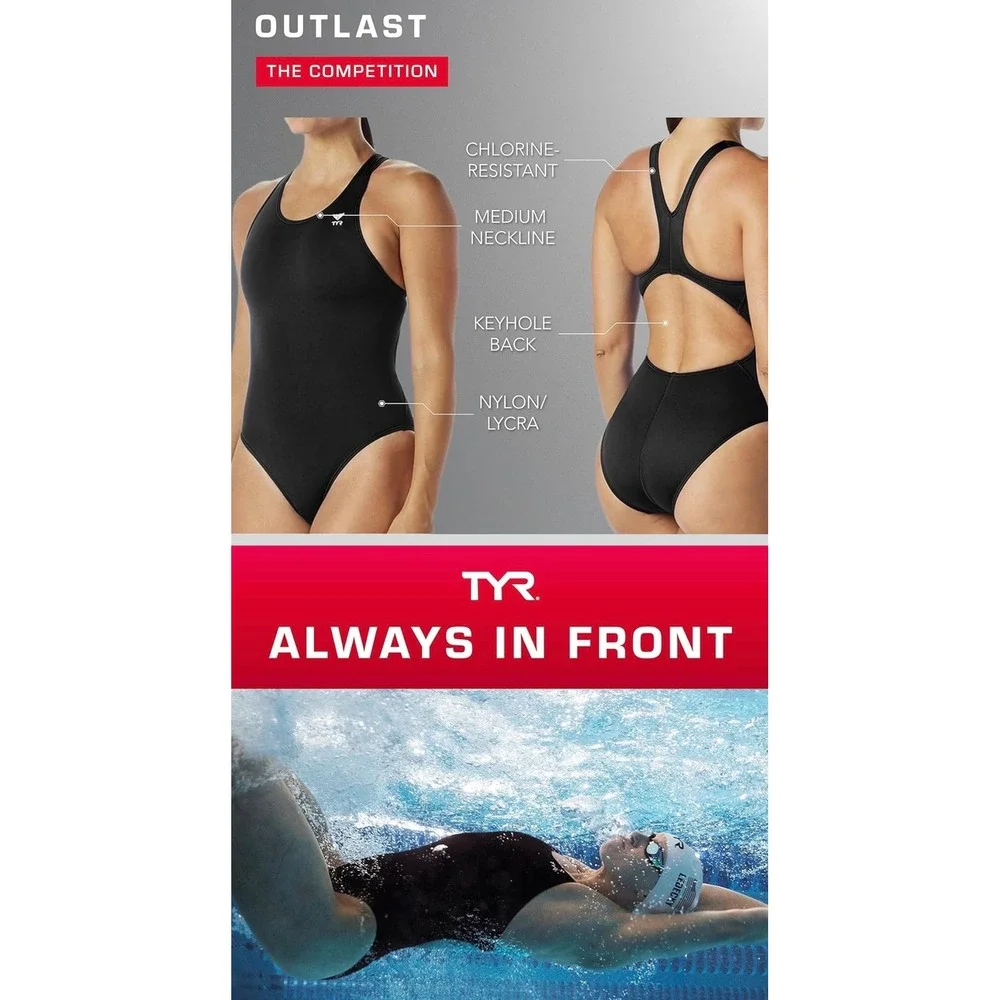 TYR Solid Maxfit Black One Piece Swimsuit Womens 36 L Athletic Swimwear - Picture 3 of 9